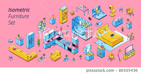 Isometric furniture set sofa, armchair, bookshelf 86505436