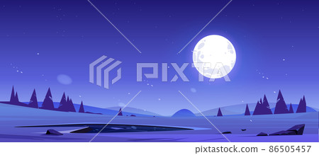 Cartoon night nature landscape full moon shining Cartoon night nature landscape full moon shining 86505457