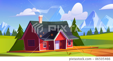 Village house in mountain valley with meadows Village house in mountain valley with meadows 86505466