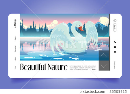 Swan on lake, beautiful nature cartoon landing Swan on lake, beautiful nature cartoon landing 86505515