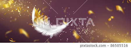 White feather with gold on defocused background 86505516