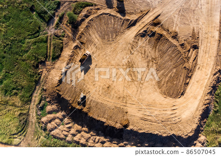 Removal of overburden on a piece of land before sand pit mining Removal of overburden on a piece of land before sand pit mining 86507045
