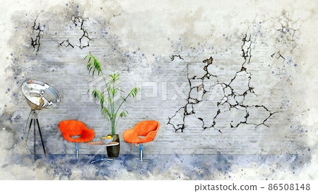 Modern empty minimalist interior watercolor sketch 86508148