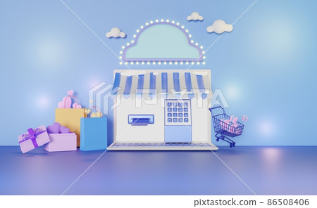 3D Shop facade, online shopping concept, Winter. 3d illustration or 3d render. 3D Shop facade, online shopping concept, Winter. 3d illustration or 3d render. 86508406