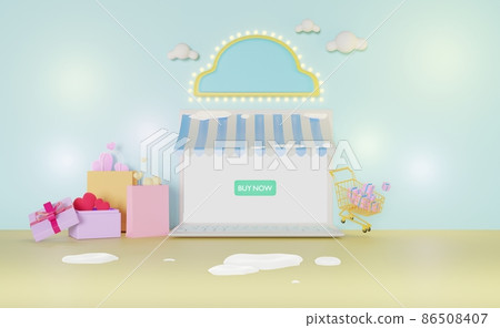 3D Shop facade, online shopping concept, Winter. 3d illustration or 3d render. 3D Shop facade, online shopping concept, Winter. 3d illustration or 3d render. 86508407