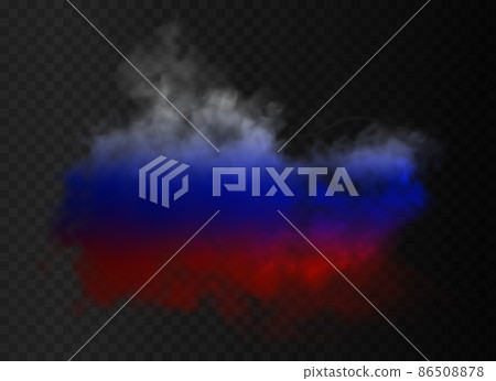 One smoke cloud in the colors of the russian flag. White, blue and red realistic colorful fog 86508878