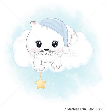 Cute Little Cat on the cloud hand drawn cartoon animal 86509348