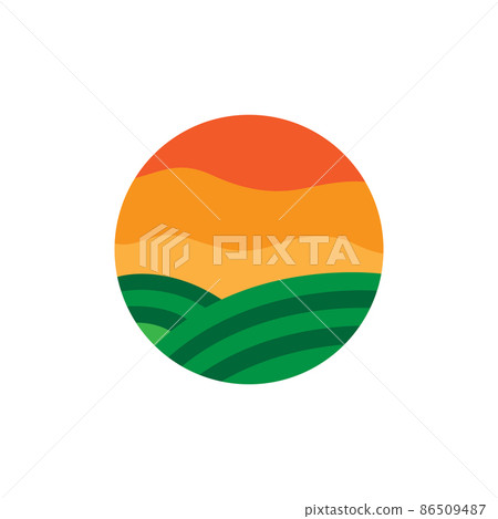 agriculture field with sunset abstract logo design, vector graphic symbol icon illustration creative idea 86509487