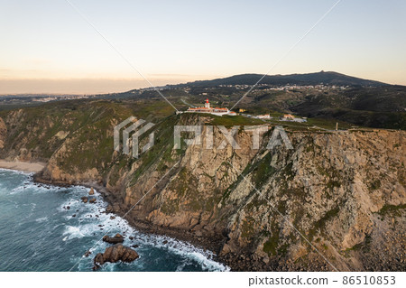 Aerial view of coastline with cliffs, Cabo da Roca, Portugal 86510853