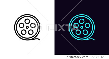 Outline film reel icon, with editable stroke. Movie strip sign, cinema tape pictogram Outline film reel icon, with editable stroke. Movie strip sign, cinema tape pictogram 86511650