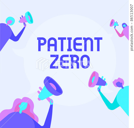 Conceptual caption Patient Zero. Conceptual photo primary disease carrier of the highlycontagious disease People Drawing Holding Their Megaphones Talking With Each Other. 86513007