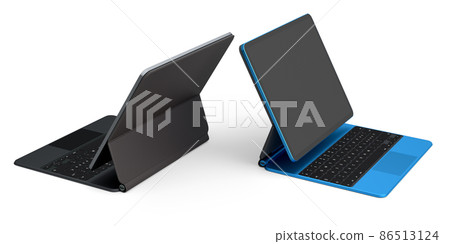 Set of computer tablet with keyboard and blank screen isolated on white. 86513124
