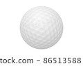 Golf ball isolated on white background, full depth of field, clipping path. Traditional white golf ball for sport. 86513588