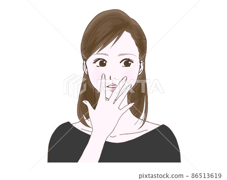 Semi-long woman with a surprised face ④ (horizontal eyes) Semi-long woman with a surprised face ④ (horizontal eyes) 86513619
