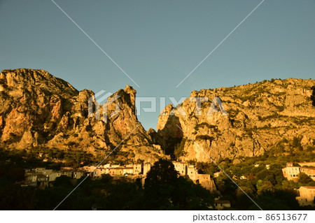 Dusk of Mustie, a beautiful village in the Verdon Gorge, southern France Dusk of Mustie, a beautiful village in the Verdon Gorge, southern France 86513677