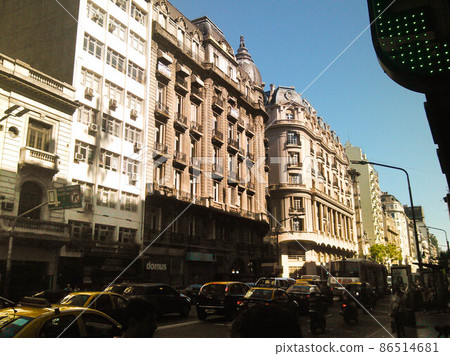 View of Apartment Facades in French Neoclassical style, Buenos Aires, Argentina 86514681