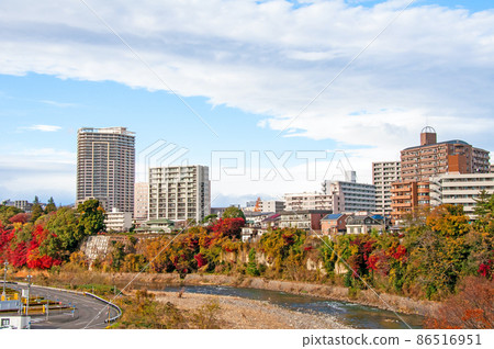 City of Trees Sendai Hirose River Late Autumn View of the upper stream from Nishi Park and the cityscape 86516951