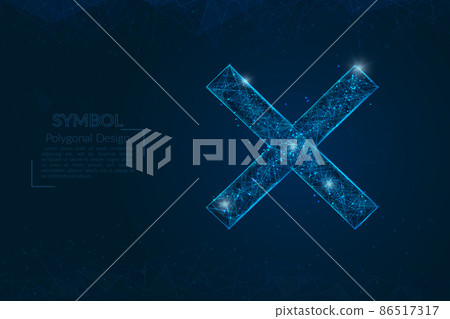 Abstract isolated blue image of a multiply sign. Polygonal illustration looks like stars in the blask night sky in spase or flying glass shards. Digital design for website, web, internet. 86517317