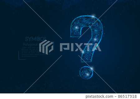 Abstract isolated blue image of a question sign. Polygonal illustration looks like stars in the blask night sky in spase or flying glass shards. Digital design for website, web, internet. 86517318