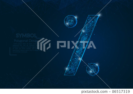 Abstract isolated blue image of a percent sign. Polygonal illustration looks like stars in the blask night sky in spase or flying glass shards. Digital design for website, web, internet. 86517319