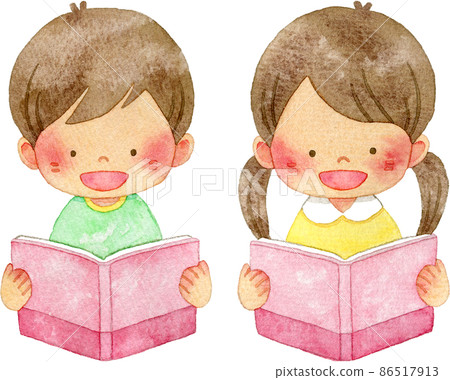 孩子們讀一本書的插圖 孩子們讀一本書的插圖 86517913