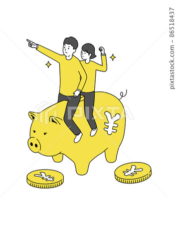 Image illustration of a young couple saving money, vector 86518437