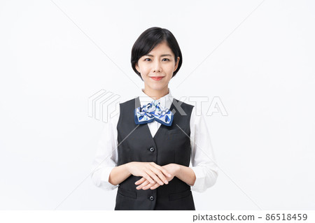 Receptionist of a young woman with a blue ribbon (white background) 86518459
