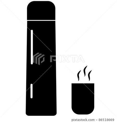 Thermos and cup with hot drink on white background. Thermos bottle sign. flat style. 86518669