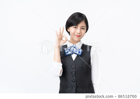 Receptionist of a young woman with a blue ribbon (white background) 86518700