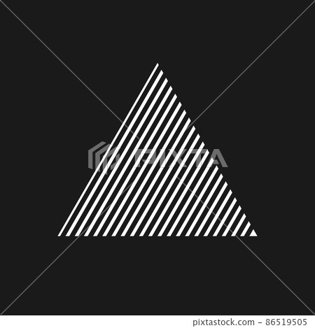 Retrowave triangle with diagonal stripes 1980s style. Retrowave black and white triangle design element for poster, cover, banner, merch in vaporwave style. Retrowave triangle with diagonal stripes 1980s style. Retrowave black and white triangle design element for poster, cover, banner, merch in vaporwave style. 86519505