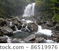 Nino Falls on Mt. Chokai is scary once the water rises. The roar of water flows in the valley 86519976