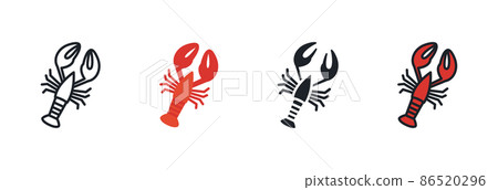 Crayfish crawfish lobster omar icon. Linear flat color icons contour shape. Black isolated silhouette. Fill solid icon. Set of vector illustrations. Meat products fish and sea food. Marine life 86520296