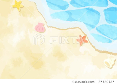 可愛的大海和海灘水彩插圖 86520587