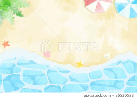Gentle watercolor sea and beach background illustration 86520588