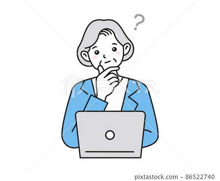 一位老婦人在筆記本電腦業務場景前思考的插圖 一位老婦人在筆記本電腦業務場景前思考的插圖 86522740
