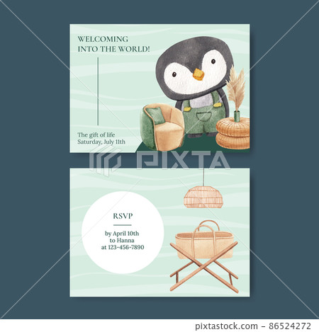 Baby shower card template with very peri boho nursery concept,watercolor style 86524272
