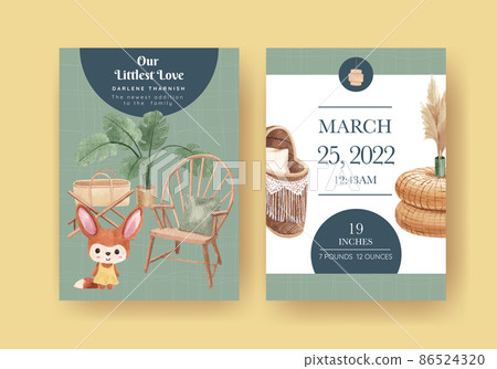 Stats card template with very peri boho nursery concept,watercolor style 86524320