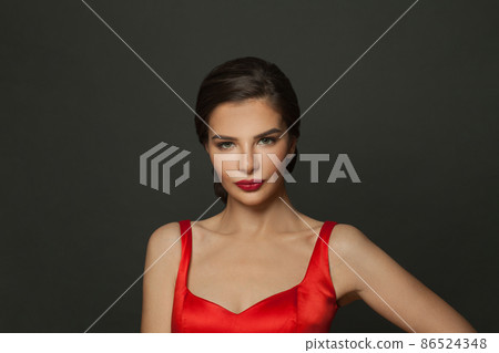 Beauty woman face portrait. Beautiful model with perfect shiny clean skin. Brunette female  86524348