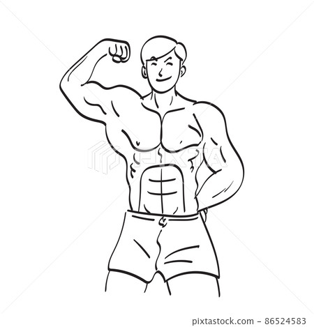 strong man with muscles showing his biceps illustration vector hand drawn isolated on white background line art. strong man with muscles showing his biceps illustration vector hand drawn isolated on white background line art. 86524583