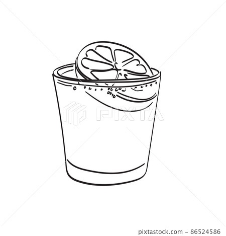 glass with water and lemon illustration vector hand drawn isolated on white background line art. 86524586