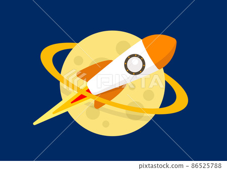 Rocket flies around the moon flat design. Rocket flies around the moon flat design. 86525788