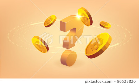 Gold coins with question mark sign. Bitcoin coin cryptocurrency concept banner background. Gold coins with question mark sign. Bitcoin coin cryptocurrency concept banner background. 86525820