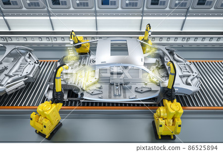 Automation robot airbrush painting in car factory Automation robot airbrush painting in car factory 86525894