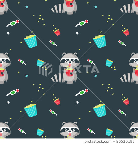 Vector seamless pattern with cute funny raccoon-插圖素材 [86526195] - PIXTA圖庫