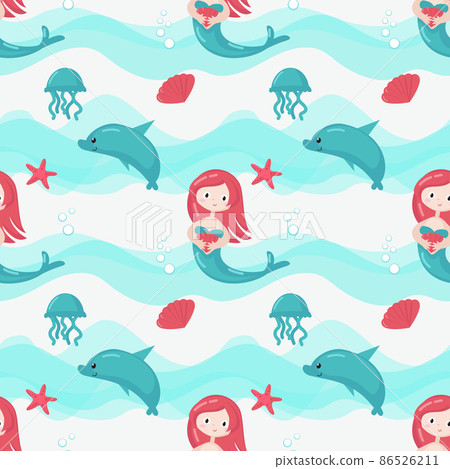 Vector seamless pattern with cute little mermaids Vector seamless pattern with cute little mermaids 86526211