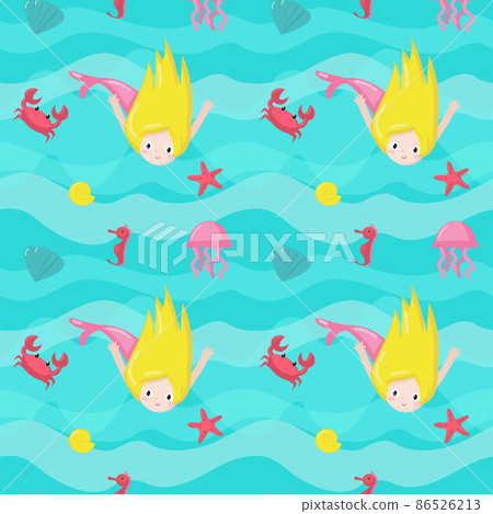 Vector seamless pattern with cute little mermaids Vector seamless pattern with cute little mermaids 86526213