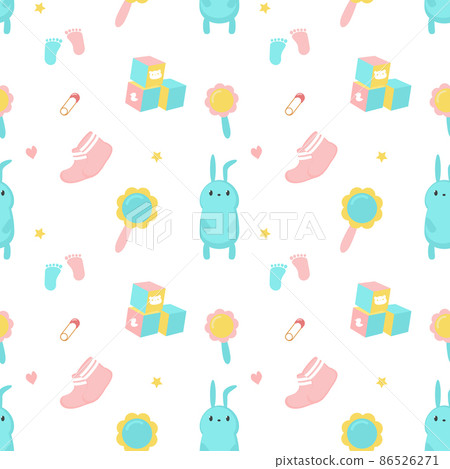 Baby shower vector seamless pattern with newborn items Baby shower vector seamless pattern with newborn items 86526271