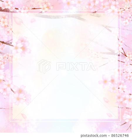 Cherry blossom tree-lined road and blue sky landscape illustration Cherry blossom tree-lined road and blue sky landscape illustration 86526746