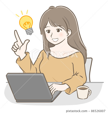 A young woman with long hair who inspires while operating a computer 86526807