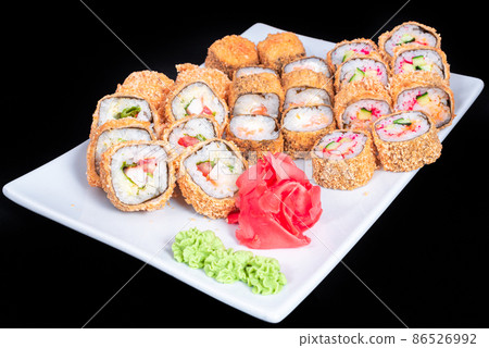 Japanese Cuisine - Sushi Roll with Shrimps and Conger, Avocado, Tobiko and Cheese. sushi rolls tempura,japanese food style ,Traditional Japanese cuisine, Crunchy Shrimp Tempura Roll 86526992